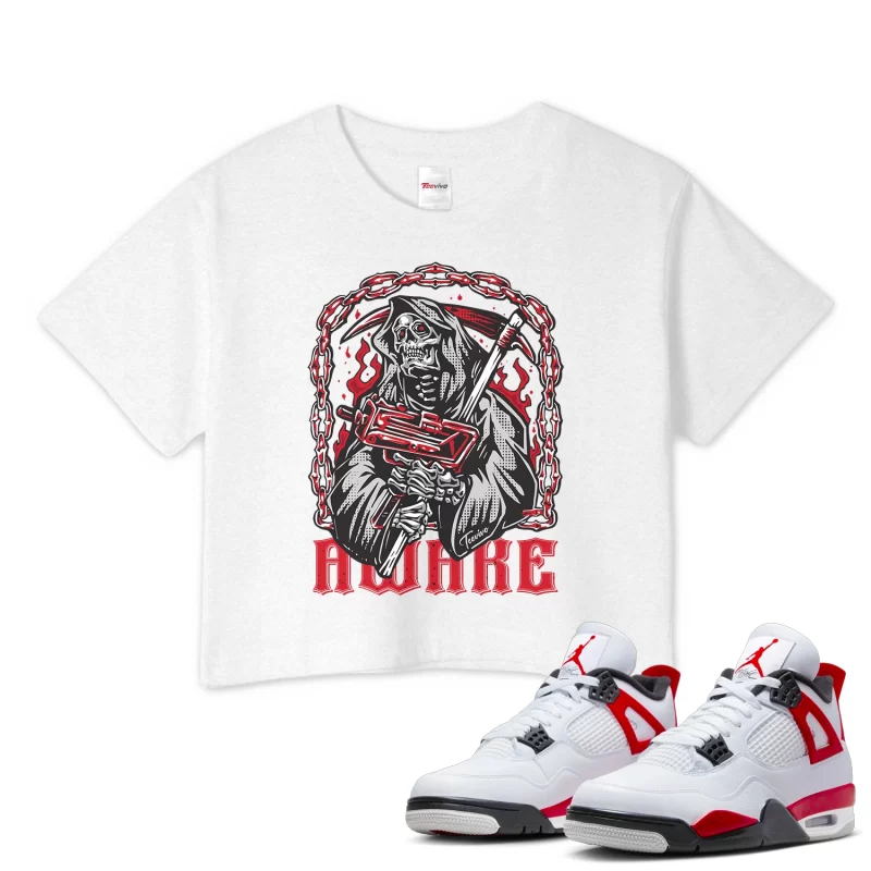 TeeVivo Crop Top Match Air Jordan 4 Retro Red Cement Awake – Air Jordan 4 Crop Top, AJ4 Crop Top