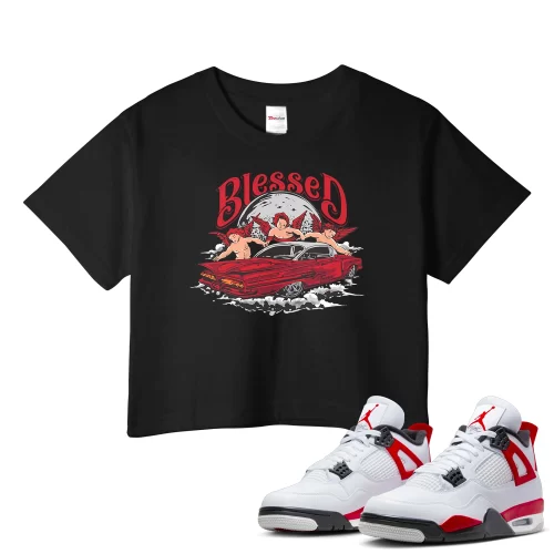 TeeVivo Crop Top Match Air Jordan 4 Retro Red Cement Blessed – Air Jordan 4 Crop Top, AJ4 Crop Top