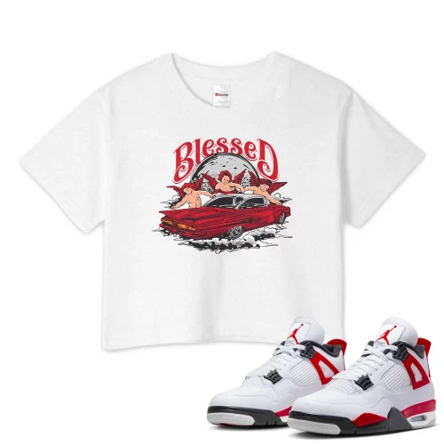 TeeVivo Crop Top Match Air Jordan 4 Retro Red Cement Blessed – Air Jordan 4 Crop Top, AJ4 Crop Top