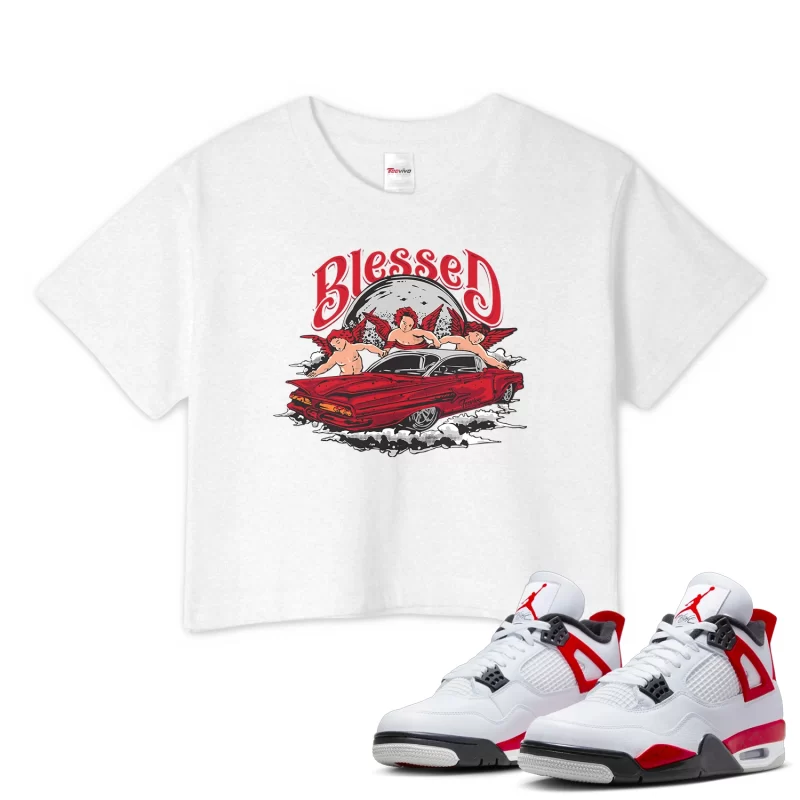 TeeVivo Crop Top Match Air Jordan 4 Retro Red Cement Blessed – Air Jordan 4 Crop Top, AJ4 Crop Top