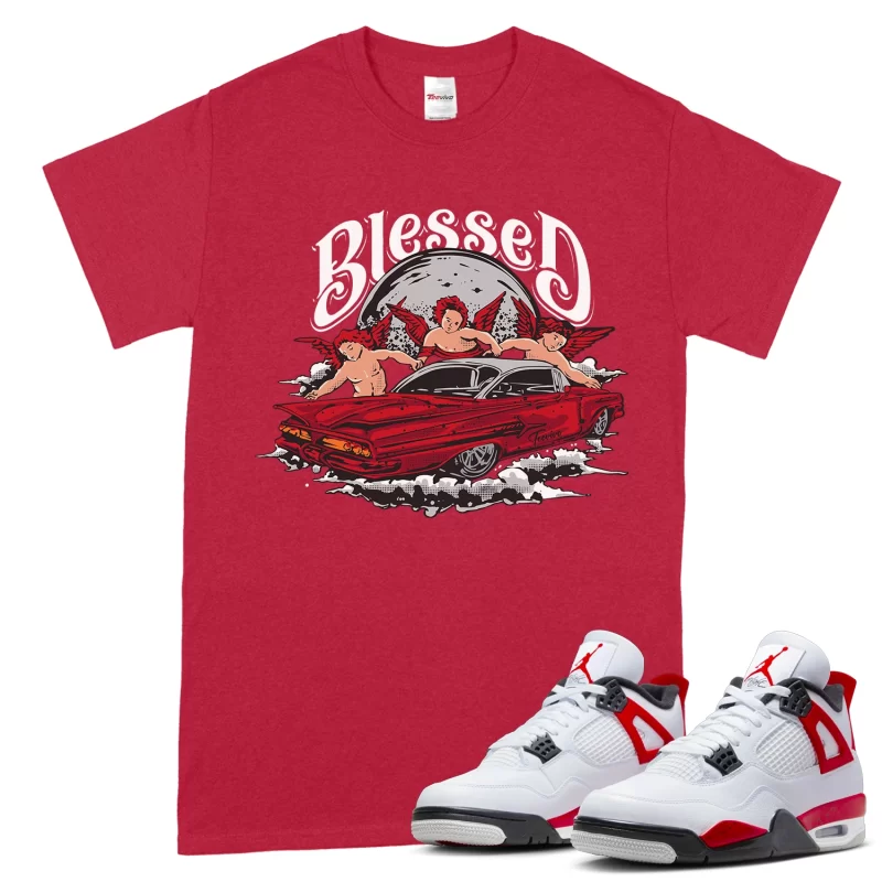 TeeVivo T-Shirt Match Air Jordan 4 Retro Red Cement Blessed – Air Jordan 4 Shirt, AJ4 Shirt