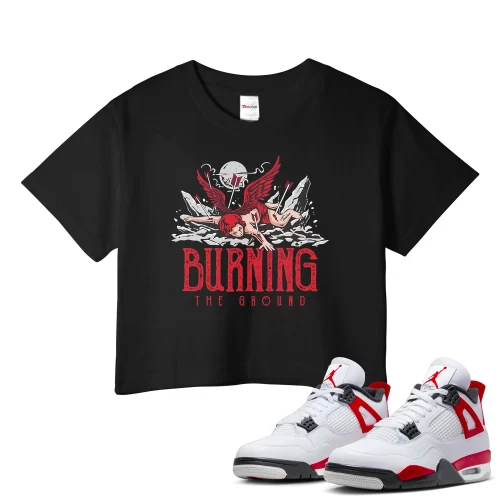TeeVivo Crop Top Match Air Jordan 4 Retro Red Cement Burning the ground – Air Jordan 4 Crop Top, AJ4 Crop Top
