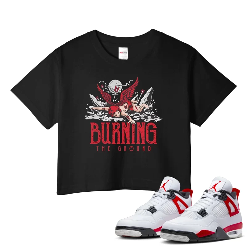 TeeVivo Crop Top Match Air Jordan 4 Retro Red Cement Burning the ground – Air Jordan 4 Crop Top, AJ4 Crop Top