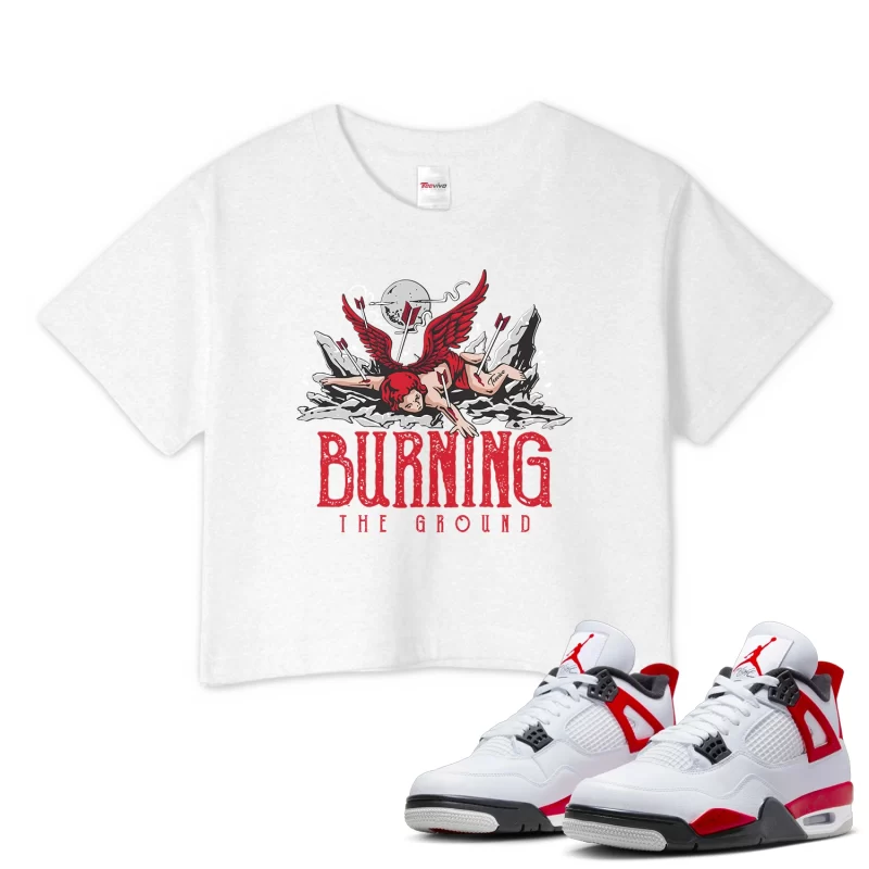TeeVivo Crop Top Match Air Jordan 4 Retro Red Cement Burning the ground – Air Jordan 4 Crop Top, AJ4 Crop Top