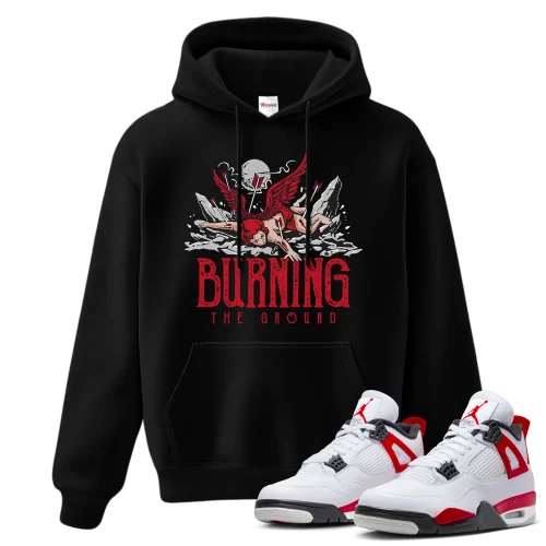 TeeVivo Hoodie Match Air Jordan 4 Retro Red Cement Burning the ground – Air Jordan 4 Hoodie, AJ4 Hoodie