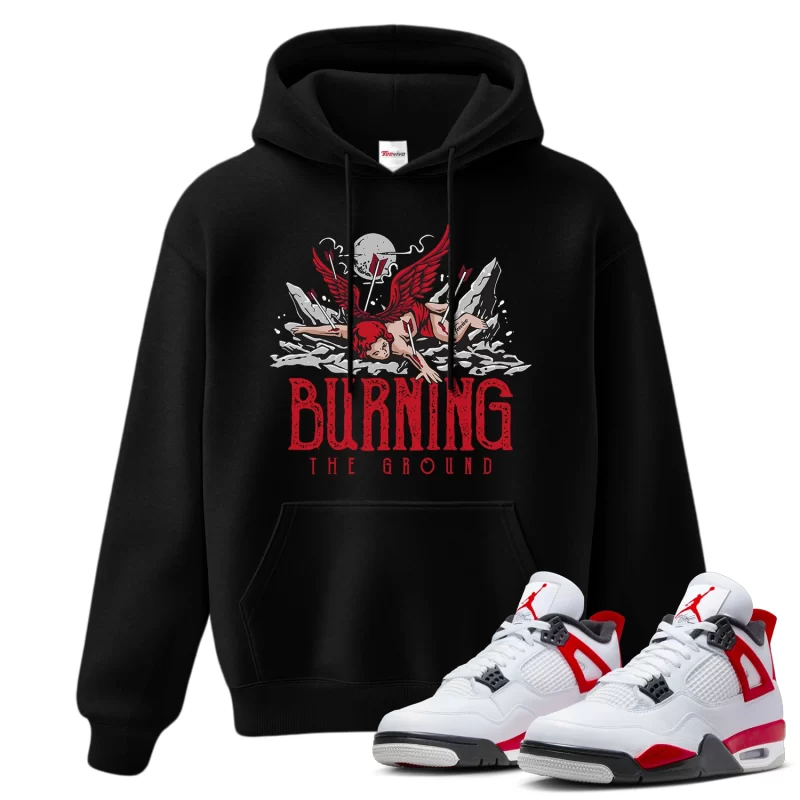 TeeVivo Hoodie Match Air Jordan 4 Retro Red Cement Burning the ground – Air Jordan 4 Hoodie, AJ4 Hoodie