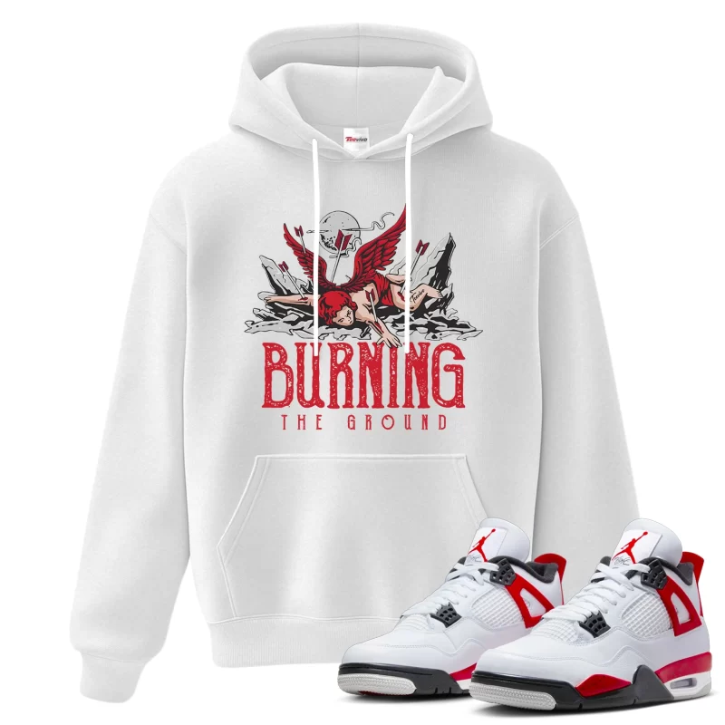 TeeVivo Hoodie Match Air Jordan 4 Retro Red Cement Burning the ground – Air Jordan 4 Hoodie, AJ4 Hoodie