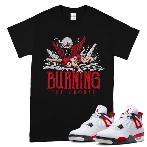 TeeVivo T-Shirt Match Air Jordan 4 Retro Red Cement Burning the ground – Air Jordan 4 Shirt, AJ4 Shirt