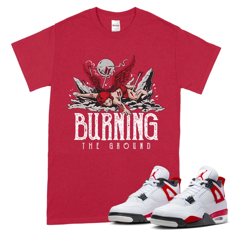 TeeVivo T-Shirt Match Air Jordan 4 Retro Red Cement Burning the ground – Air Jordan 4 Shirt, AJ4 Shirt