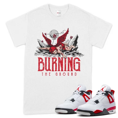 TeeVivo T-Shirt Match Air Jordan 4 Retro Red Cement Burning the ground – Air Jordan 4 Shirt, AJ4 Shirt