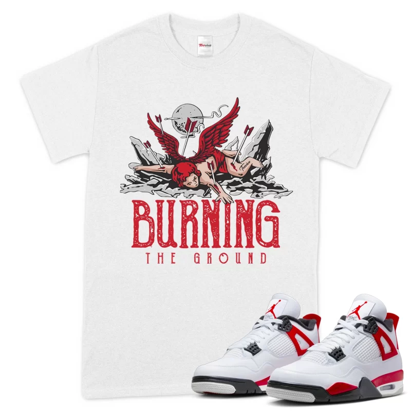 TeeVivo T-Shirt Match Air Jordan 4 Retro Red Cement Burning the ground – Air Jordan 4 Shirt, AJ4 Shirt