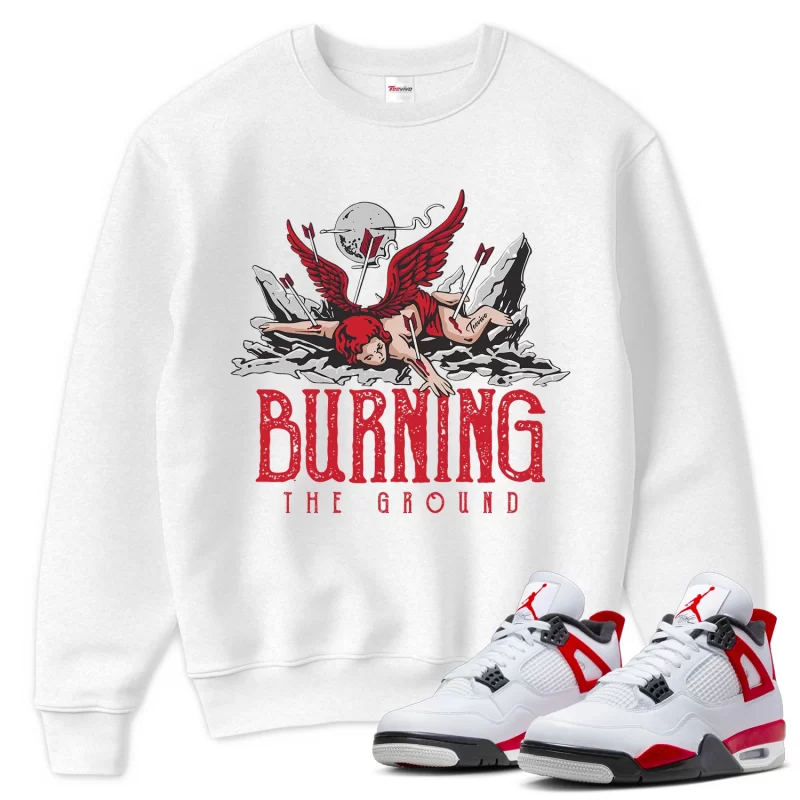 TeeVivo Sweatshirt Match Air Jordan 4 Retro Red Cement Burning the ground – Air Jordan 4 Sweatshirt, AJ4 Sweatshirt
