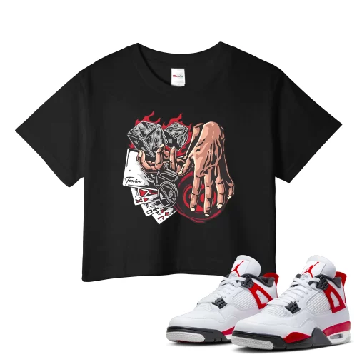 TeeVivo Crop Top Match Air Jordan 4 Retro Red Cement Gambling – Air Jordan 4 Crop Top, AJ4 Crop Top