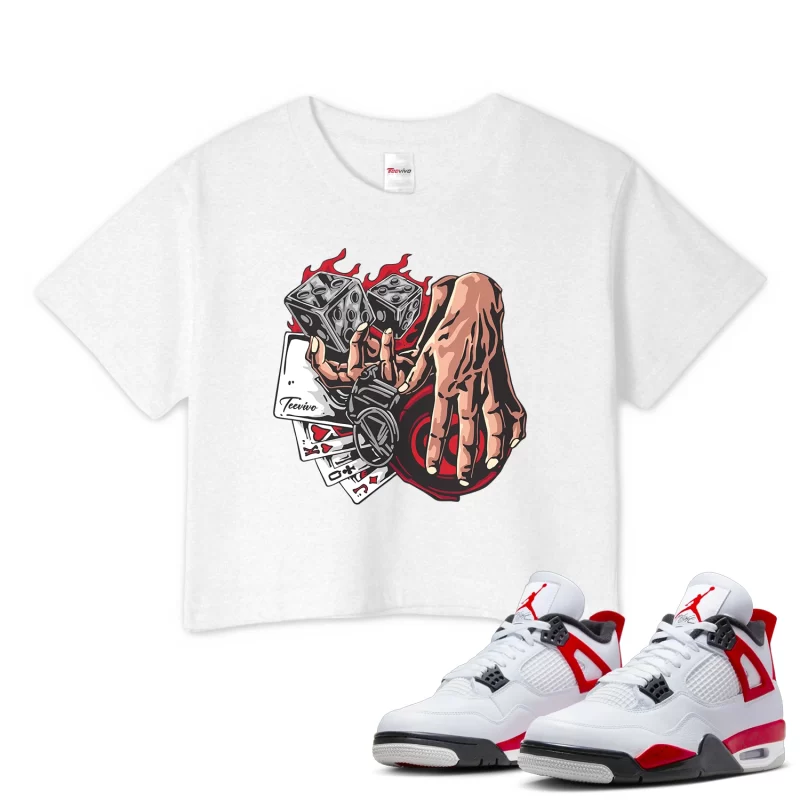 TeeVivo Crop Top Match Air Jordan 4 Retro Red Cement Gambling – Air Jordan 4 Crop Top, AJ4 Crop Top