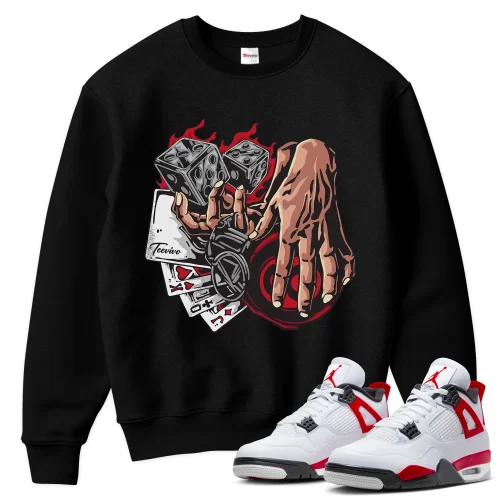 TeeVivo Sweatshirt Match Air Jordan 4 Retro Red Cement Gambling – Air Jordan 4 Sweatshirt, AJ4 Sweatshirt