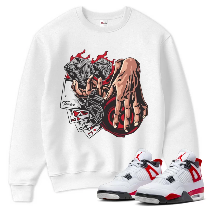 TeeVivo Sweatshirt Match Air Jordan 4 Retro Red Cement Gambling – Air Jordan 4 Sweatshirt, AJ4 Sweatshirt