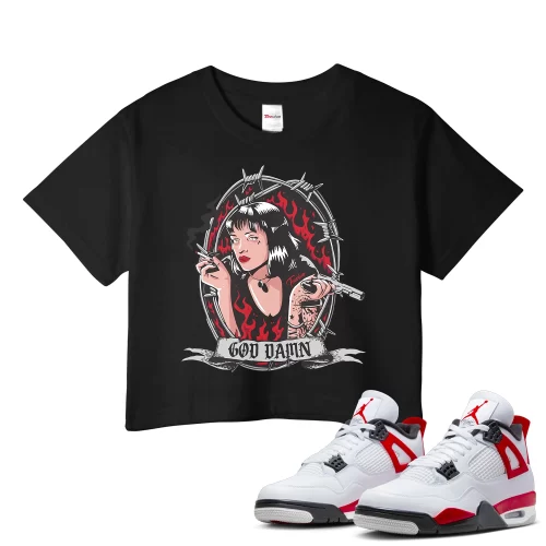 TeeVivo Crop Top Match Air Jordan 4 Retro Red Cement God Daaamn – Air Jordan 4 Crop Top, AJ4 Crop Top