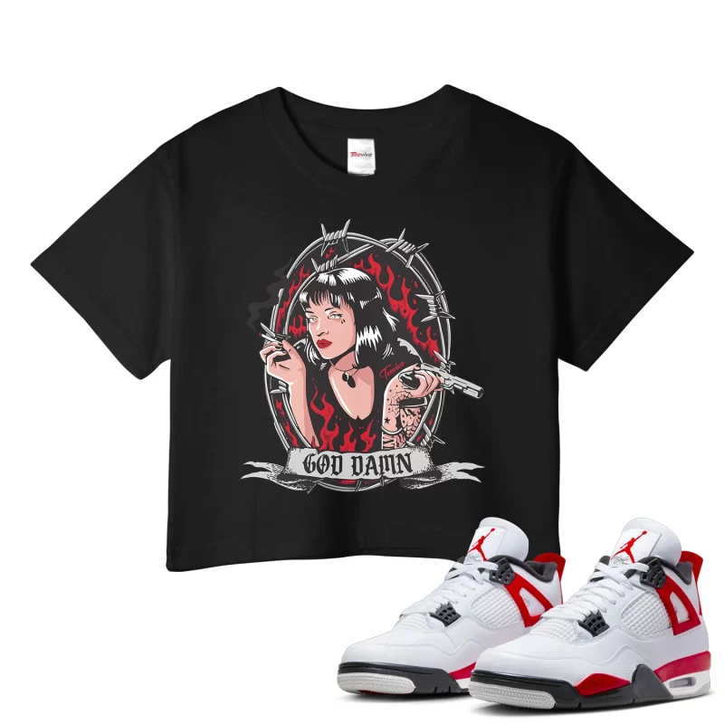 TeeVivo Crop Top Match Air Jordan 4 Retro Red Cement God Daaamn – Air Jordan 4 Crop Top, AJ4 Crop Top