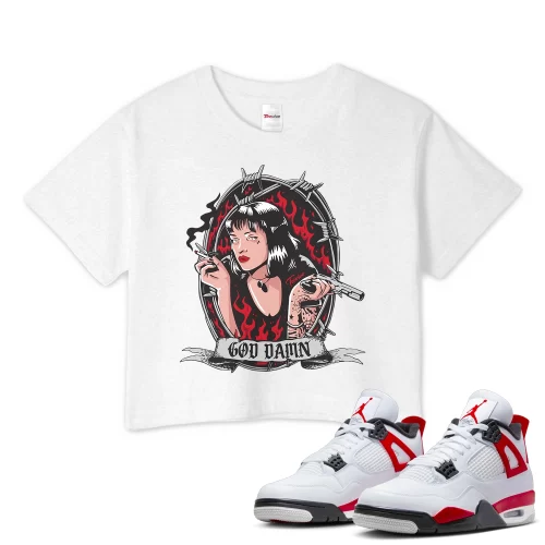 TeeVivo Crop Top Match Air Jordan 4 Retro Red Cement God Daaamn – Air Jordan 4 Crop Top, AJ4 Crop Top