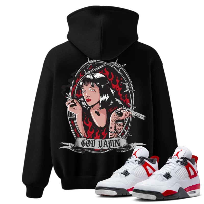 TeeVivo Hoodie Match Air Jordan 4 Retro Red Cement God Daaamn – Air Jordan 4 Hoodie, AJ4 Hoodie
