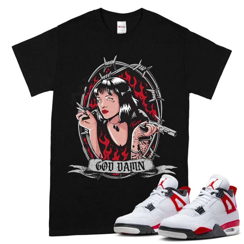 TeeVivo T-Shirt Match Air Jordan 4 Retro Red Cement God Daaamn – Air Jordan 4 Shirt, AJ4 Shirt