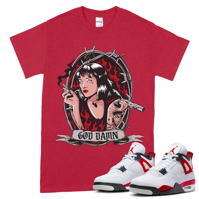 TeeVivo T-Shirt Match Air Jordan 4 Retro Red Cement God Daaamn – Air Jordan 4 Shirt, AJ4 Shirt