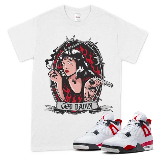 TeeVivo T-Shirt Match Air Jordan 4 Retro Red Cement God Daaamn – Air Jordan 4 Shirt, AJ4 Shirt