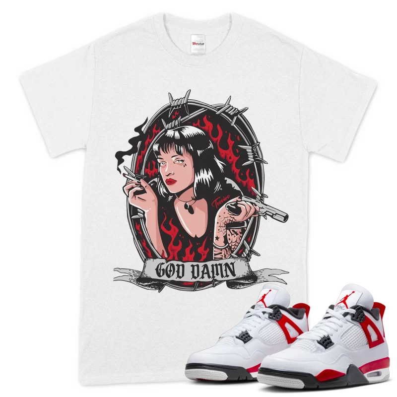 TeeVivo T-Shirt Match Air Jordan 4 Retro Red Cement God Daaamn – Air Jordan 4 Shirt, AJ4 Shirt