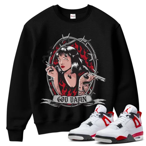TeeVivo Sweatshirt Match Air Jordan 4 Retro Red Cement God Daaamn – Air Jordan 4 Sweatshirt, AJ4 Sweatshirt