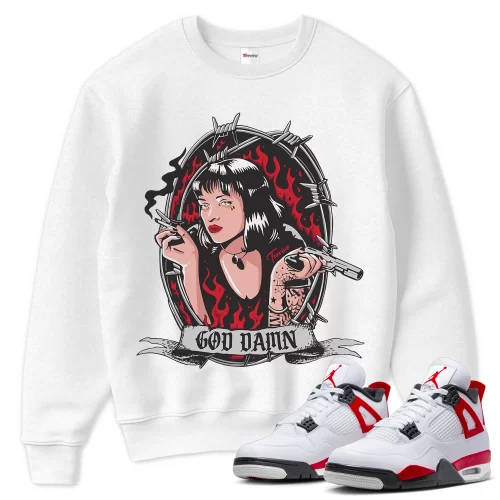TeeVivo Sweatshirt Match Air Jordan 4 Retro Red Cement God Daaamn – Air Jordan 4 Sweatshirt, AJ4 Sweatshirt