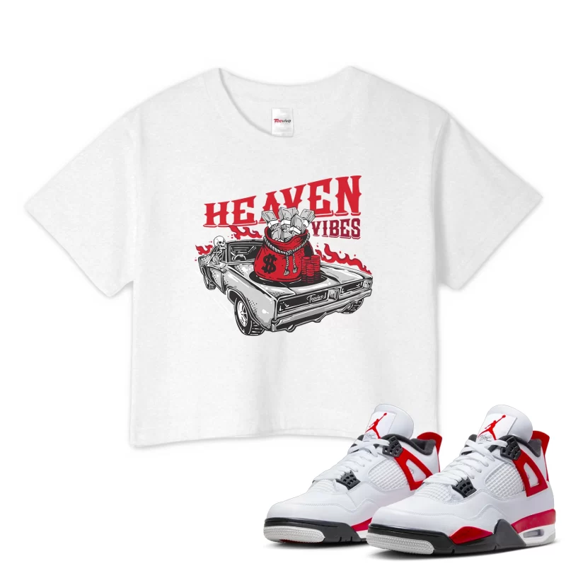 TeeVivo Crop Top Match Air Jordan 4 Retro Red Cement Heaven vibes – Air Jordan 4 Crop Top, AJ4 Crop Top