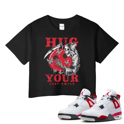 TeeVivo Crop Top Match Air Jordan 4 Retro Red Cement Hug your lost smile – Air Jordan 4 Crop Top, AJ4 Crop Top