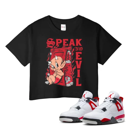 TeeVivo Crop Top Match Air Jordan 4 Retro Red Cement Speak no evil – Air Jordan 4 Crop Top, AJ4 Crop Top