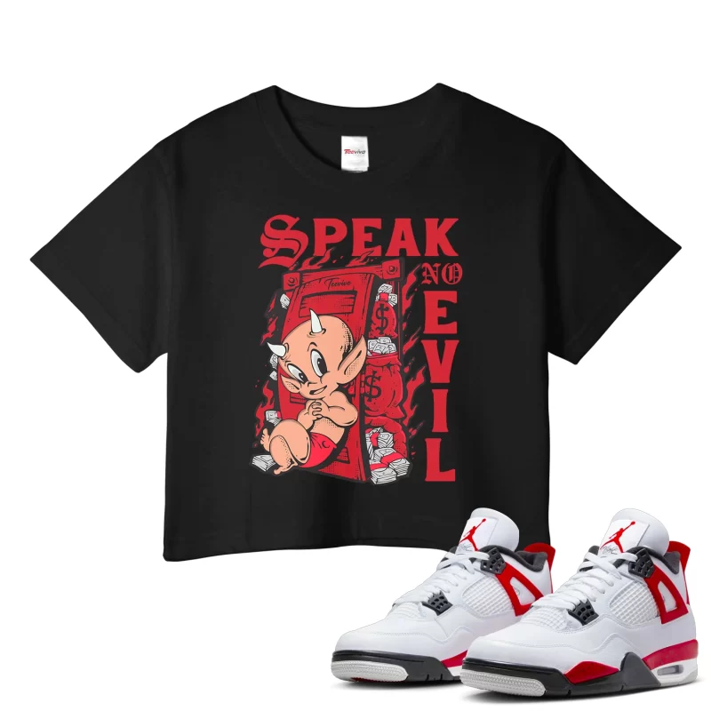 TeeVivo Crop Top Match Air Jordan 4 Retro Red Cement Speak no evil – Air Jordan 4 Crop Top, AJ4 Crop Top