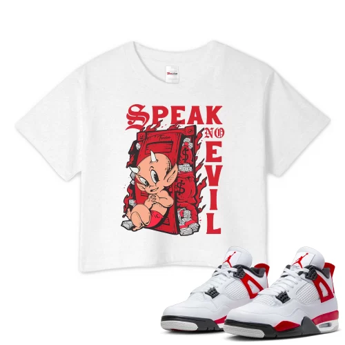 TeeVivo Crop Top Match Air Jordan 4 Retro Red Cement Speak no evil – Air Jordan 4 Crop Top, AJ4 Crop Top