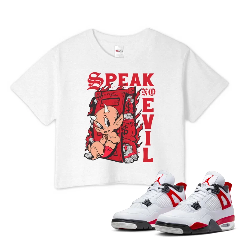TeeVivo Crop Top Match Air Jordan 4 Retro Red Cement Speak no evil – Air Jordan 4 Crop Top, AJ4 Crop Top