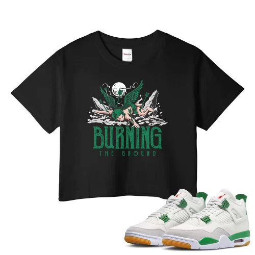 TeeVivo Crop Top Match Air Jordan 4 Retro SB Pine Green Burning the ground – Air Jordan 4 Crop Top, AJ4 Crop Top