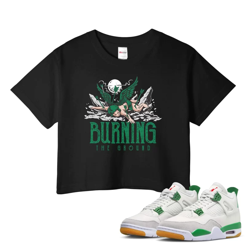 TeeVivo Crop Top Match Air Jordan 4 Retro SB Pine Green Burning the ground – Air Jordan 4 Crop Top, AJ4 Crop Top