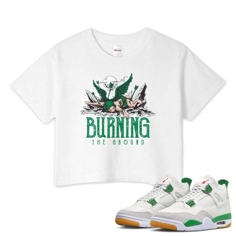 TeeVivo Crop Top Match Air Jordan 4 Retro SB Pine Green Burning the ground – Air Jordan 4 Crop Top, AJ4 Crop Top