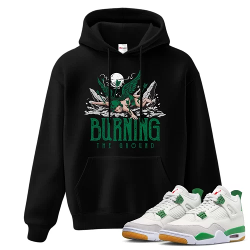 TeeVivo Hoodie Match Air Jordan 4 Retro SB Pine Green Burning the ground – Air Jordan 4 Hoodie, AJ4 Hoodie