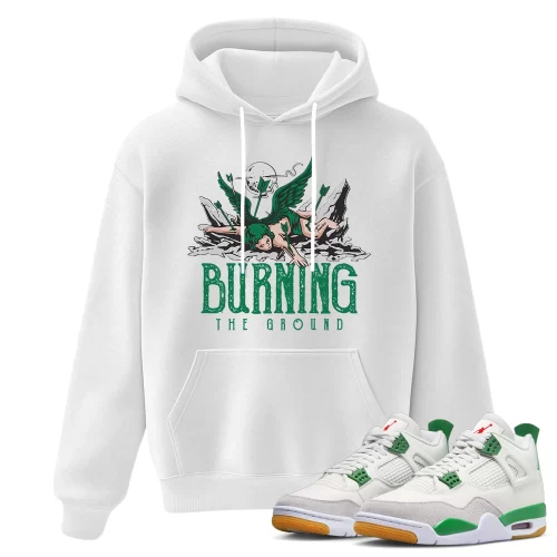 TeeVivo Hoodie Match Air Jordan 4 Retro SB Pine Green Burning the ground – Air Jordan 4 Hoodie, AJ4 Hoodie