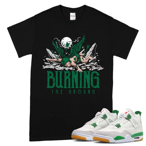 TeeVivo T-Shirt Match Air Jordan 4 Retro SB Pine Green Burning the ground – Air Jordan 4 Shirt, AJ4 Shirt