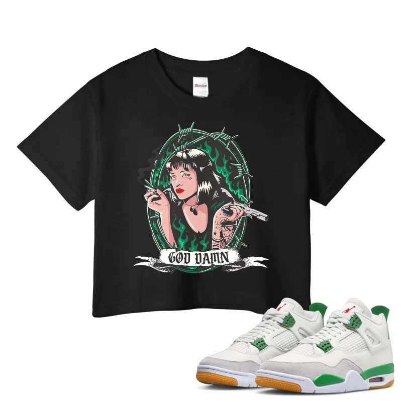 TeeVivo Crop Top Match Air Jordan 4 Retro SB Pine Green God Daaamn – Air Jordan 4 Crop Top, AJ4 Crop Top