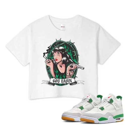 TeeVivo Crop Top Match Air Jordan 4 Retro SB Pine Green God Daaamn – Air Jordan 4 Crop Top, AJ4 Crop Top
