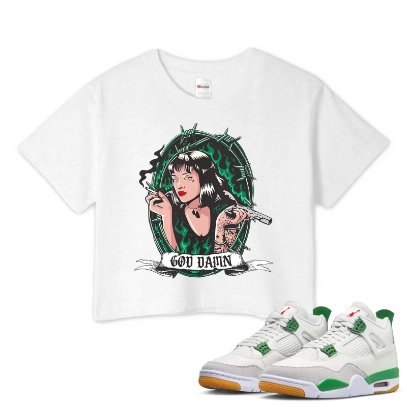 TeeVivo Crop Top Match Air Jordan 4 Retro SB Pine Green God Daaamn – Air Jordan 4 Crop Top, AJ4 Crop Top