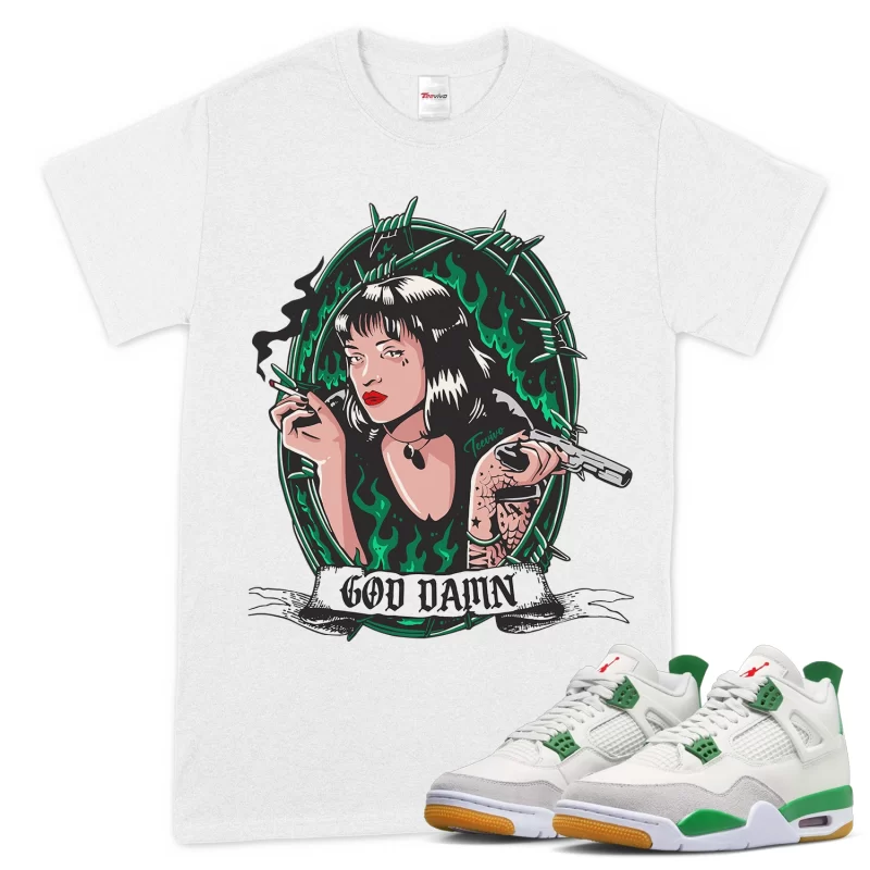 TeeVivo T-Shirt Match Air Jordan 4 Retro SB Pine Green God Daaamn – Air Jordan 4 Shirt, AJ4 Shirt