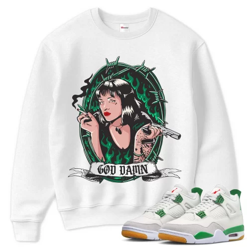 TeeVivo Sweatshirt Match Air Jordan 4 Retro SB Pine Green God Daaamn – Air Jordan 4 Sweatshirt, AJ4 Sweatshirt