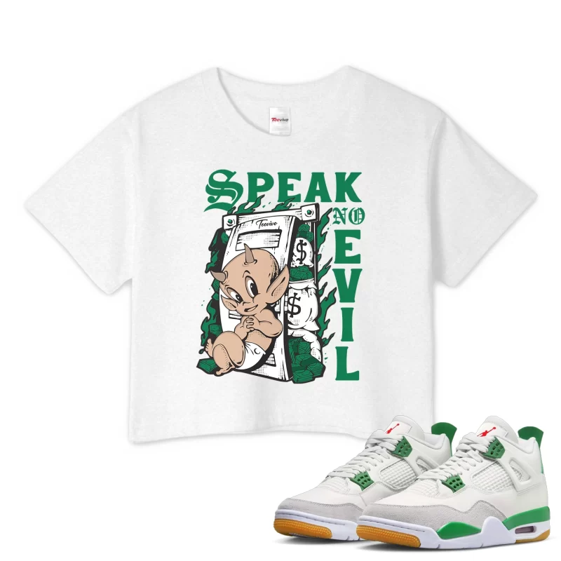TeeVivo Crop Top Match Air Jordan 4 Retro SB Pine Green Speak no evil – Air Jordan 4 Crop Top, AJ4 Crop Top