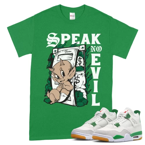 TeeVivo T-Shirt Match Air Jordan 4 Retro SB Pine Green Speak no evil – Air Jordan 4 Shirt, AJ4 Shirt
