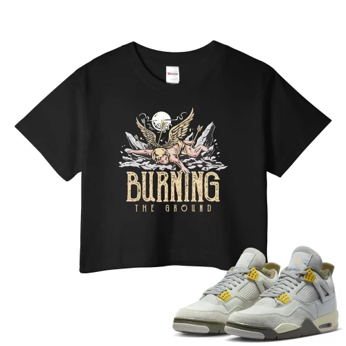 TeeVivo Crop Top Match Air Jordan 4 Retro SE Craft Photon Dust Burning the ground – Air Jordan 4 Crop Top, AJ4 Crop Top